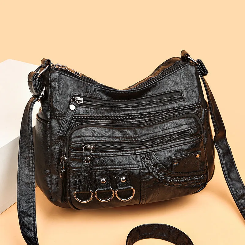 Women's Spring Mom Washed Soft Leather Pouches Crossbody Bags