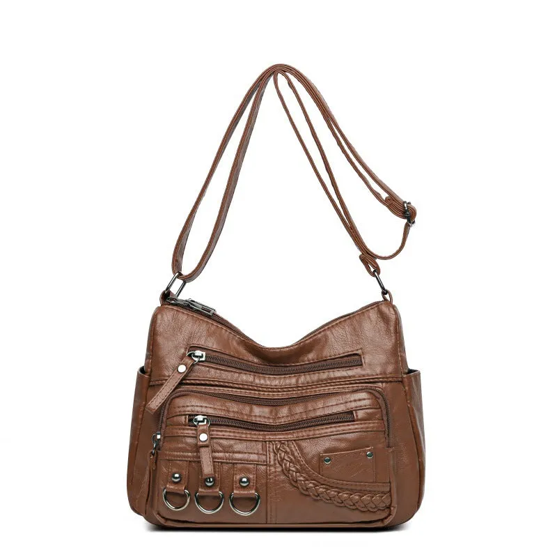 Women's Spring Mom Washed Soft Leather Pouches Crossbody Bags