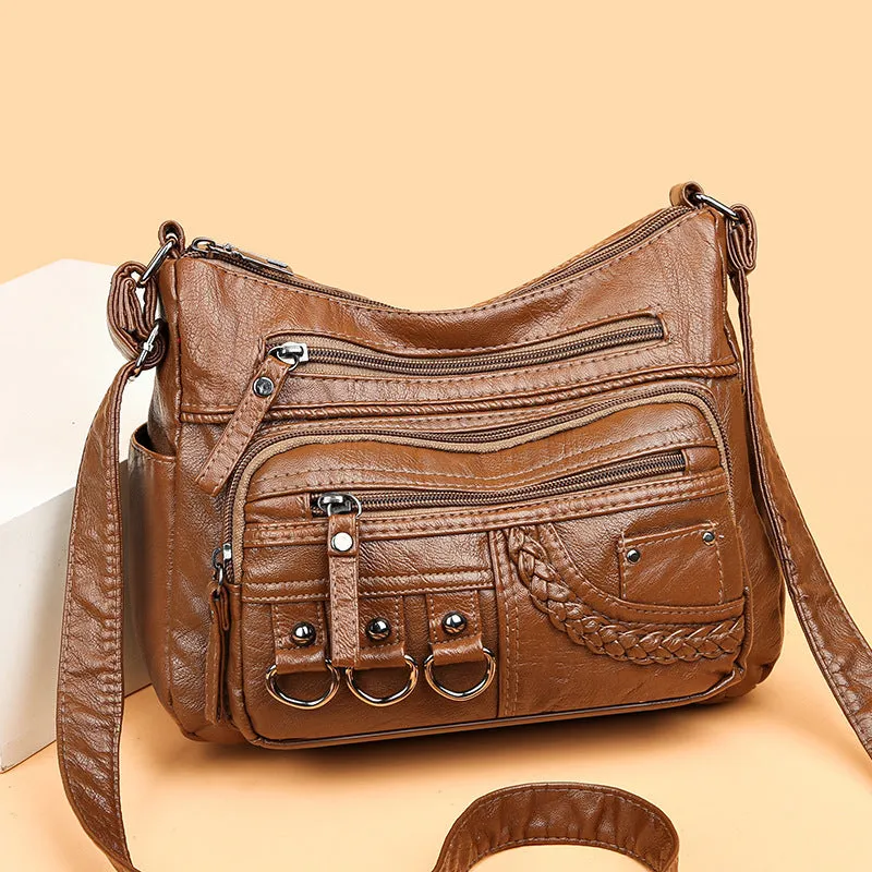 Women's Spring Mom Washed Soft Leather Pouches Crossbody Bags