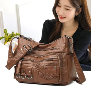 Women's Spring Mom Washed Soft Leather Pouches Crossbody Bags
