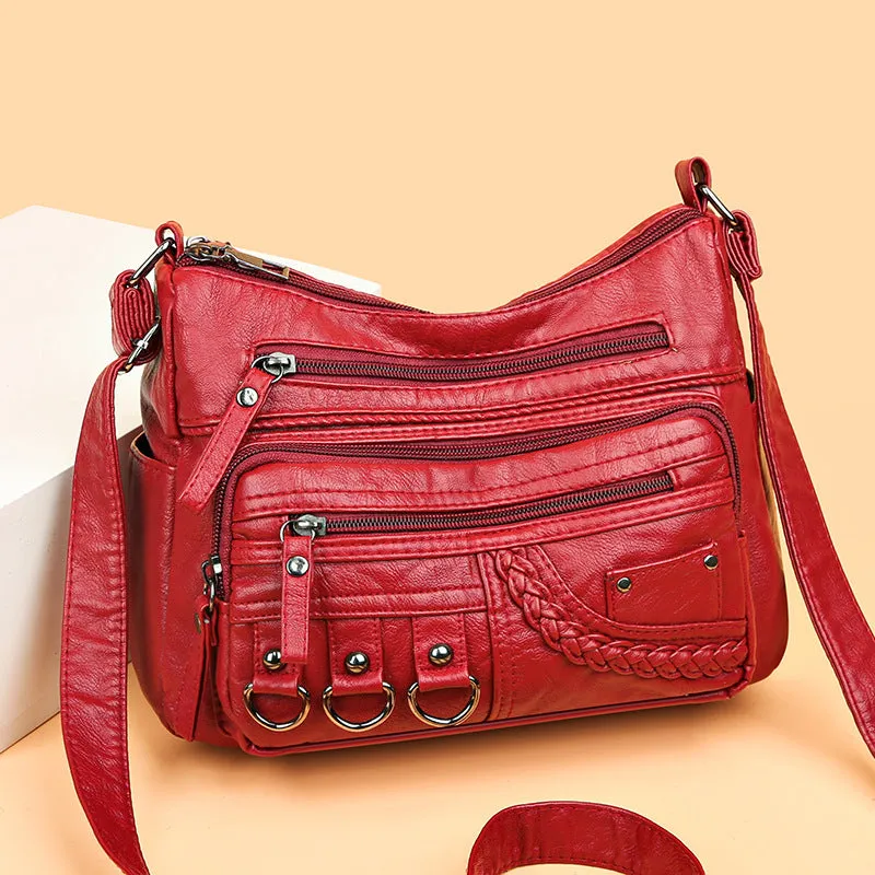 Women's Spring Mom Washed Soft Leather Pouches Crossbody Bags