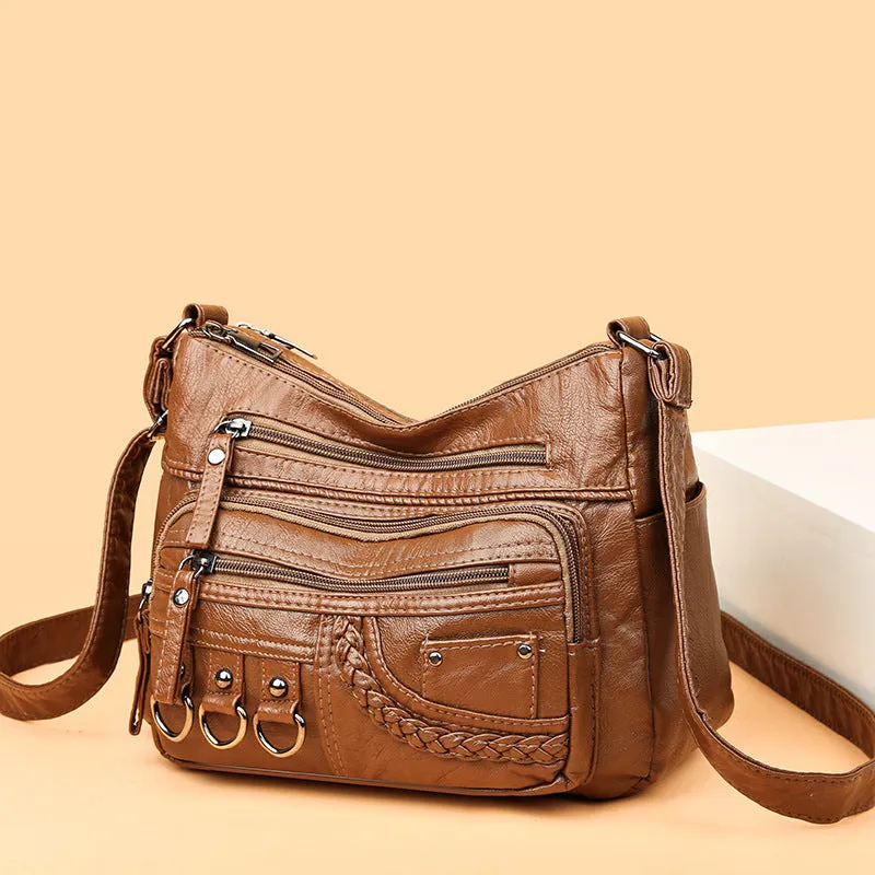 Women's Spring Mom Washed Soft Leather Pouches Crossbody Bags