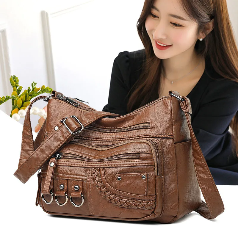 Women's Spring Mom Washed Soft Leather Pouches Crossbody Bags