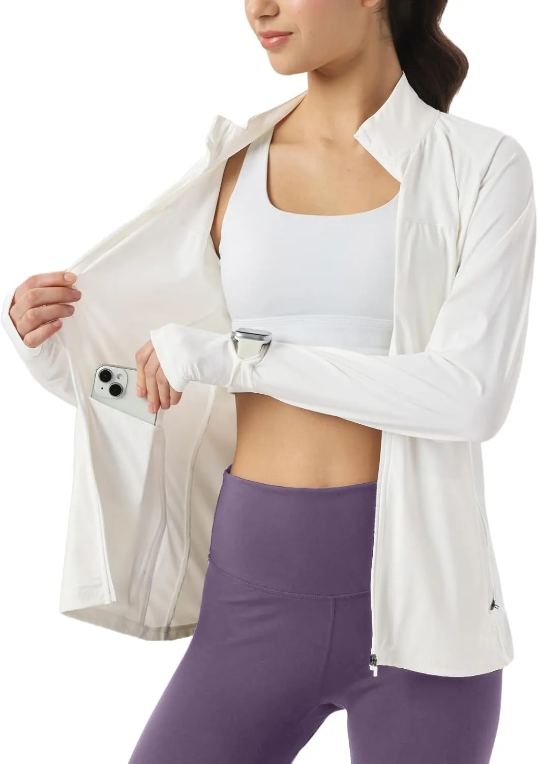 Womens Sun Protection Athletic Jackets UPF 50  Spf Lightweight Full Zip Up UV with Pockets Running No Hood