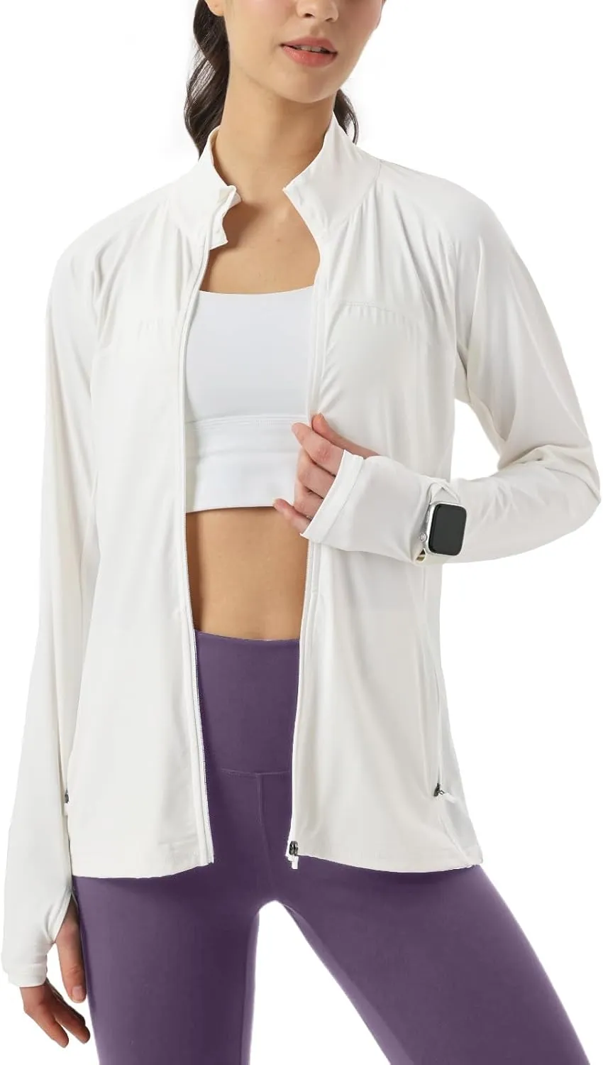 Womens Sun Protection Athletic Jackets UPF 50  Spf Lightweight Full Zip Up UV with Pockets Running No Hood