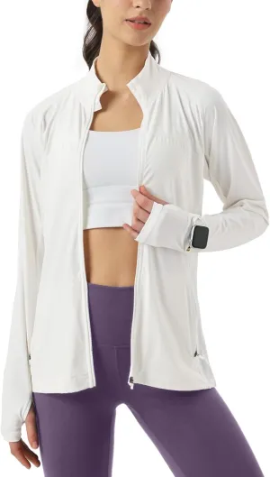 Womens Sun Protection Athletic Jackets UPF 50  Spf Lightweight Full Zip Up UV with Pockets Running No Hood