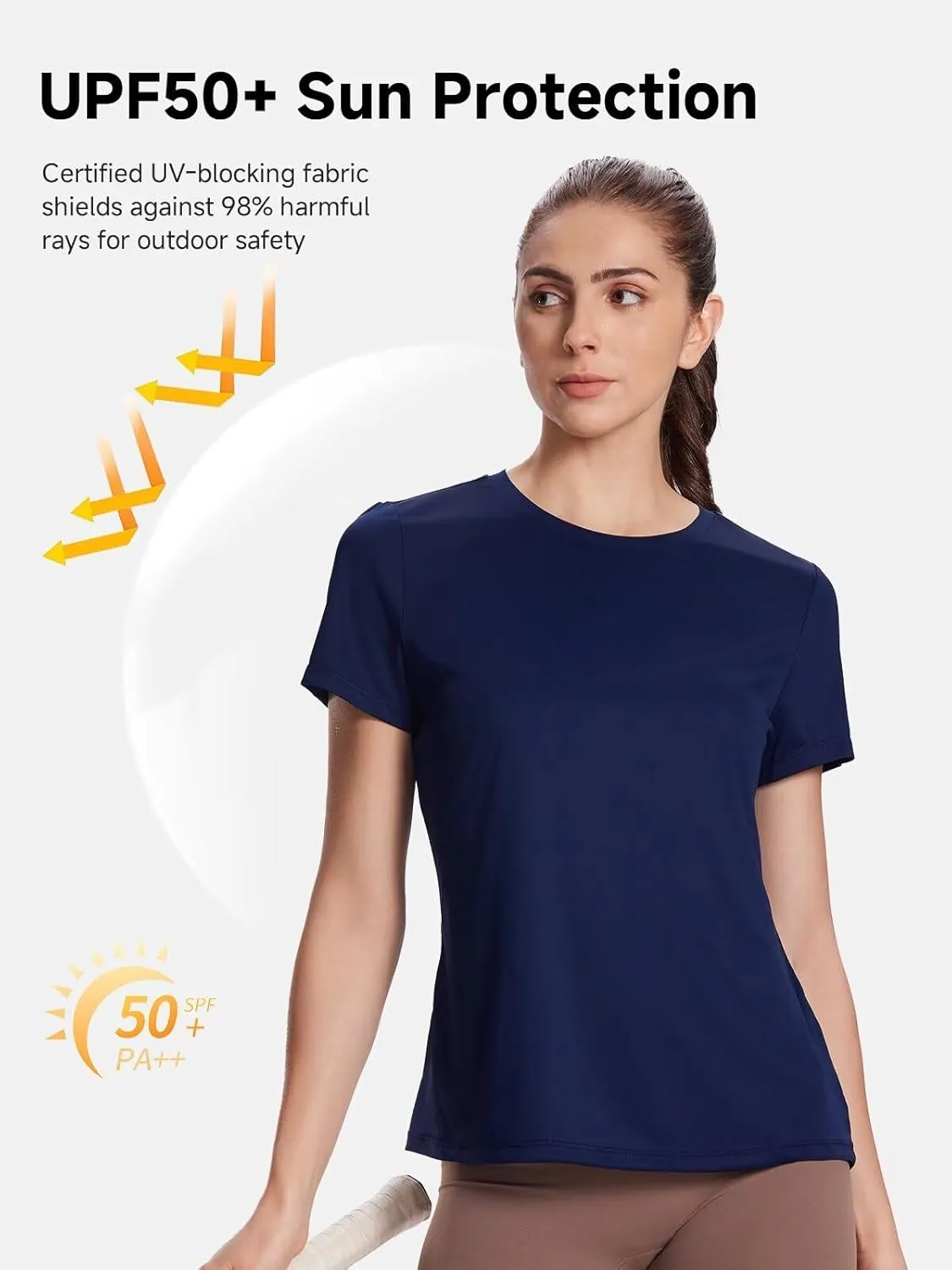 Women's UPF50  Mesh Workout Top - Soft Breathable Crew Neck Short Sleeve for Yoga Gym & Casual Summer Athletic