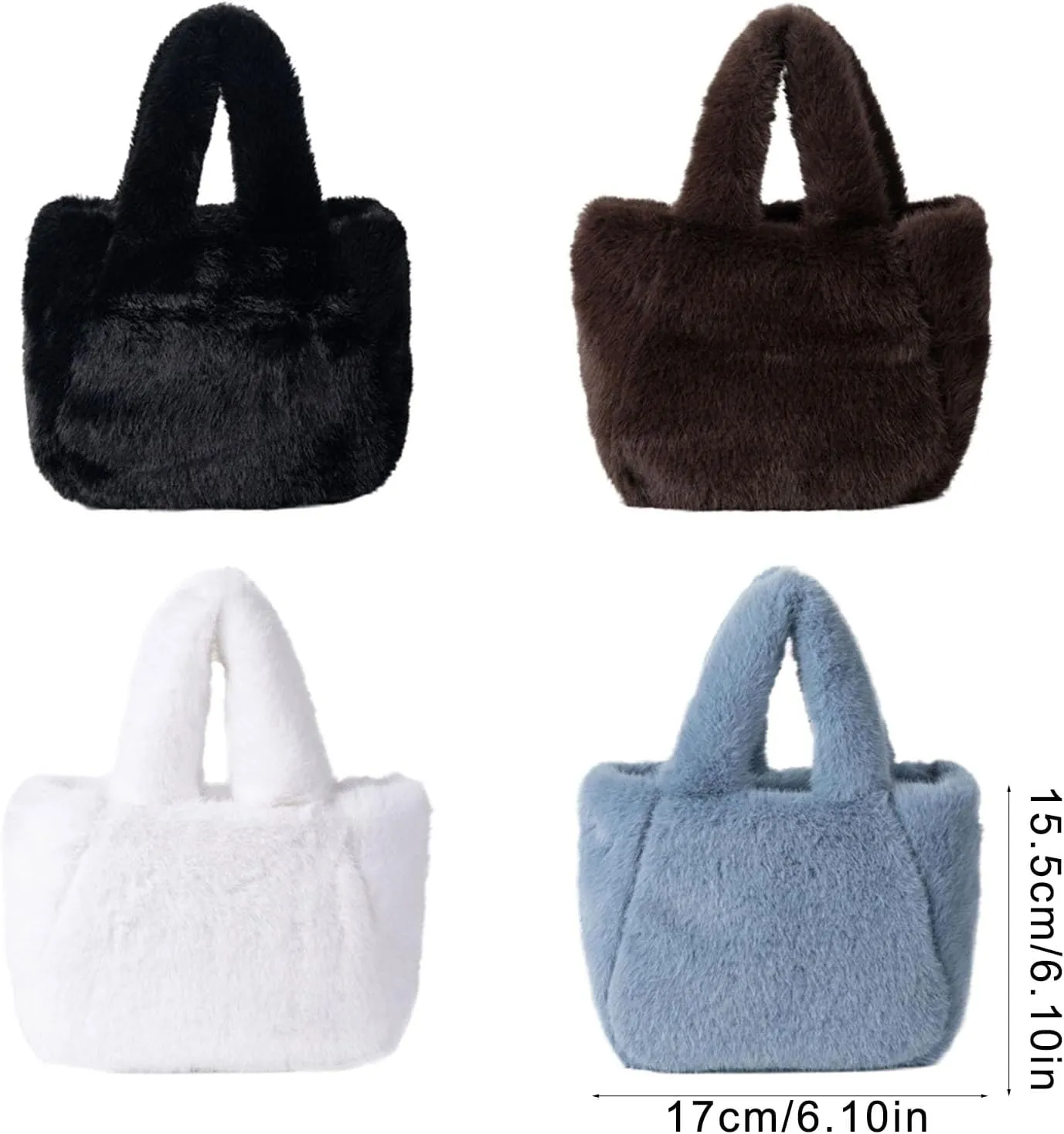 Women's Winter Casual Faux Furs Furry Small Shoulder Bucket Bag Solid Color Plush Crossbody Satchel Fuzzy Handbag Purse
