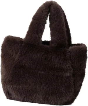Women's Winter Casual Faux Furs Furry Small Shoulder Bucket Bag Solid Color Plush Crossbody Satchel Fuzzy Handbag Purse