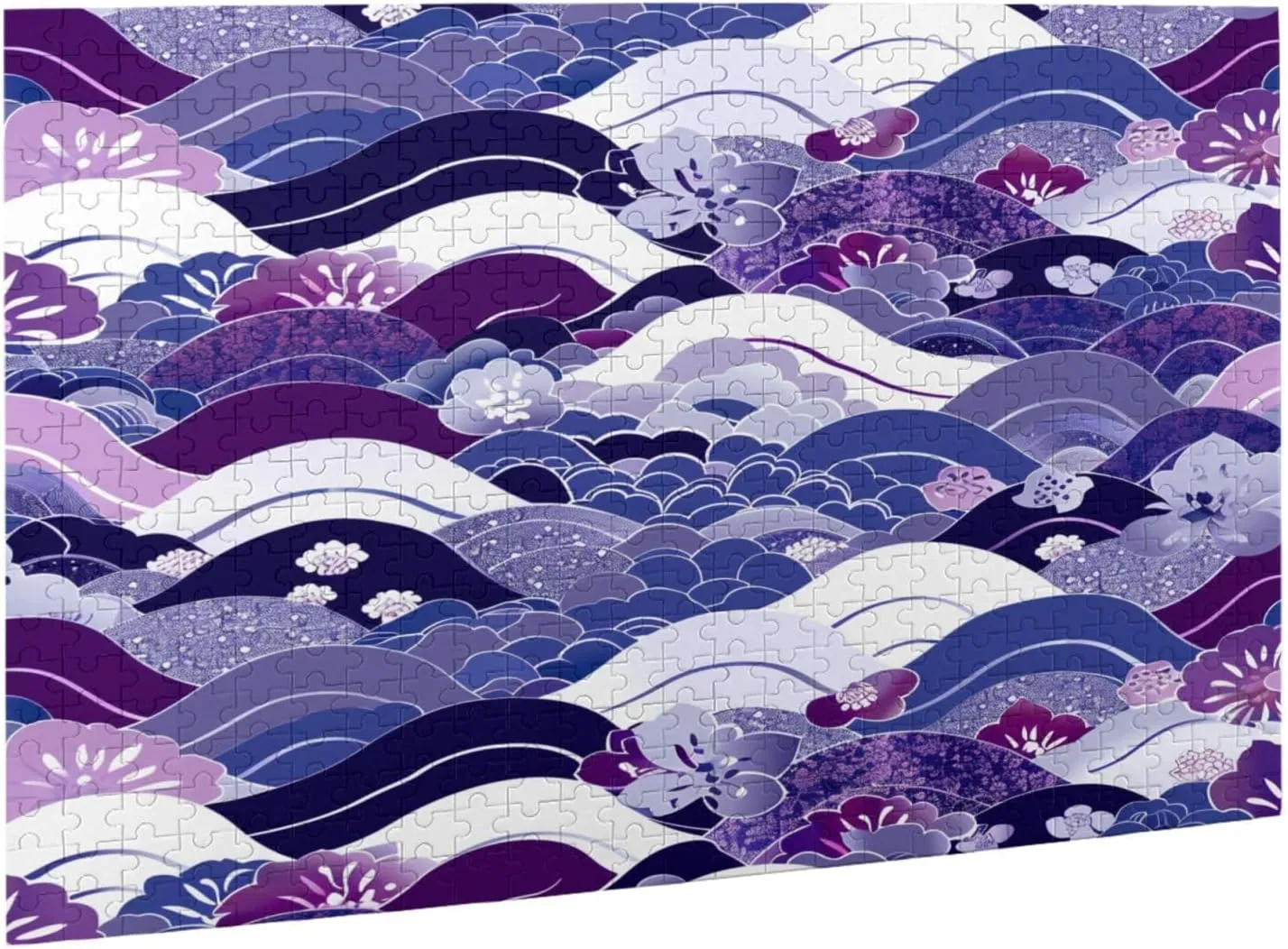 Wooden Jigsaw Puzzles 500 Pieces Japanese Fish Scale Waves Puzzle Leisure for Adults Jigsaw Challenging Creative Educational Intellectual Decompressing Family Games Toy Gift