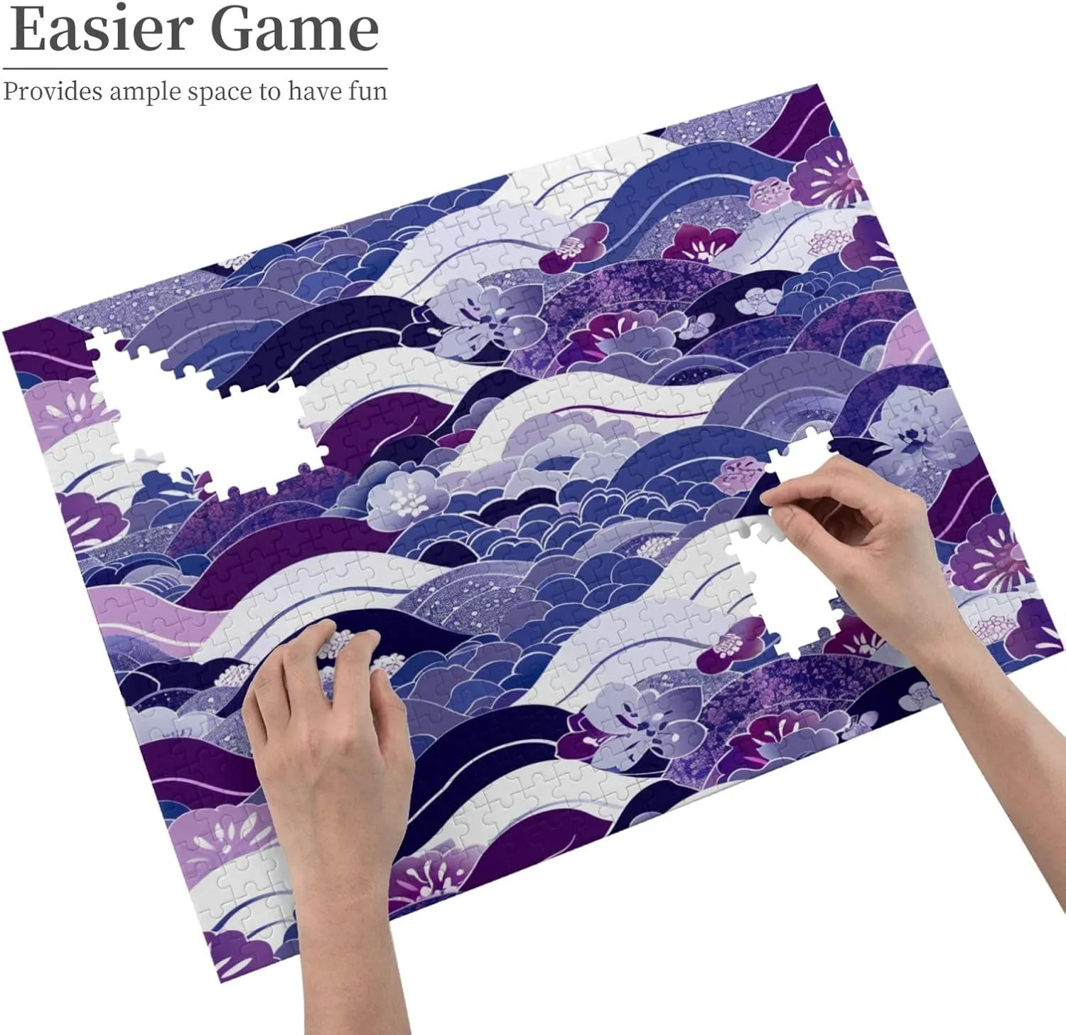 Wooden Jigsaw Puzzles 500 Pieces Japanese Fish Scale Waves Puzzle Leisure for Adults Jigsaw Challenging Creative Educational Intellectual Decompressing Family Games Toy Gift