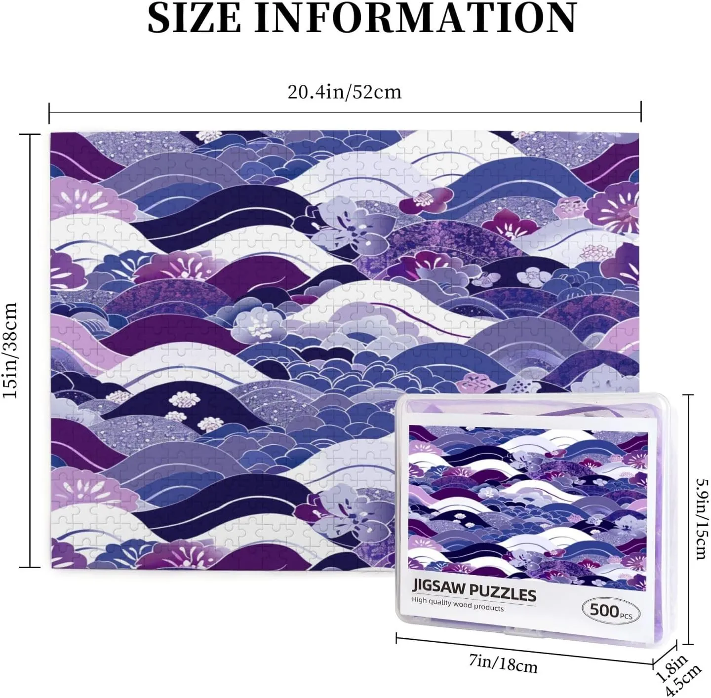 Wooden Jigsaw Puzzles 500 Pieces Japanese Fish Scale Waves Puzzle Leisure for Adults Jigsaw Challenging Creative Educational Intellectual Decompressing Family Games Toy Gift