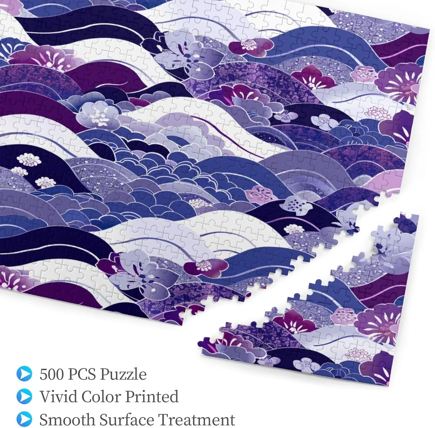 Wooden Jigsaw Puzzles 500 Pieces Japanese Fish Scale Waves Puzzle Leisure for Adults Jigsaw Challenging Creative Educational Intellectual Decompressing Family Games Toy Gift