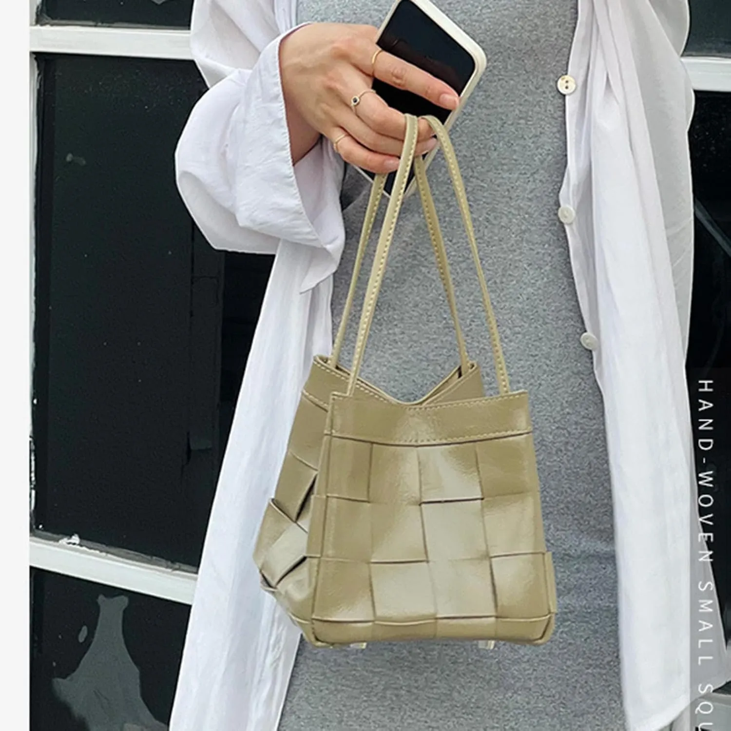 Woven bucket shouler bag for Women,Tote Vegan Leather Handbags, Large-capacity crossbody bag.purse,soft Casual Hobo