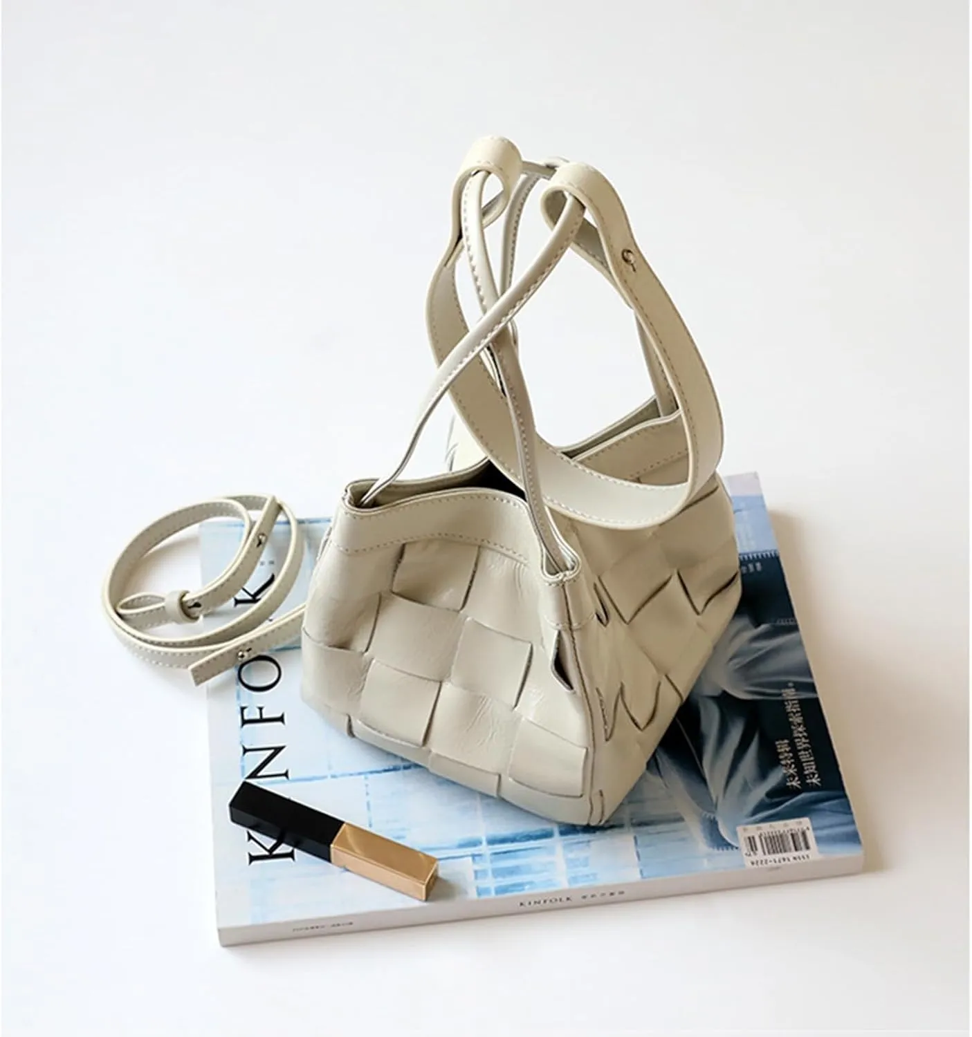 Woven bucket shouler bag for Women,Tote Vegan Leather Handbags, Large-capacity crossbody bag.purse,soft Casual Hobo
