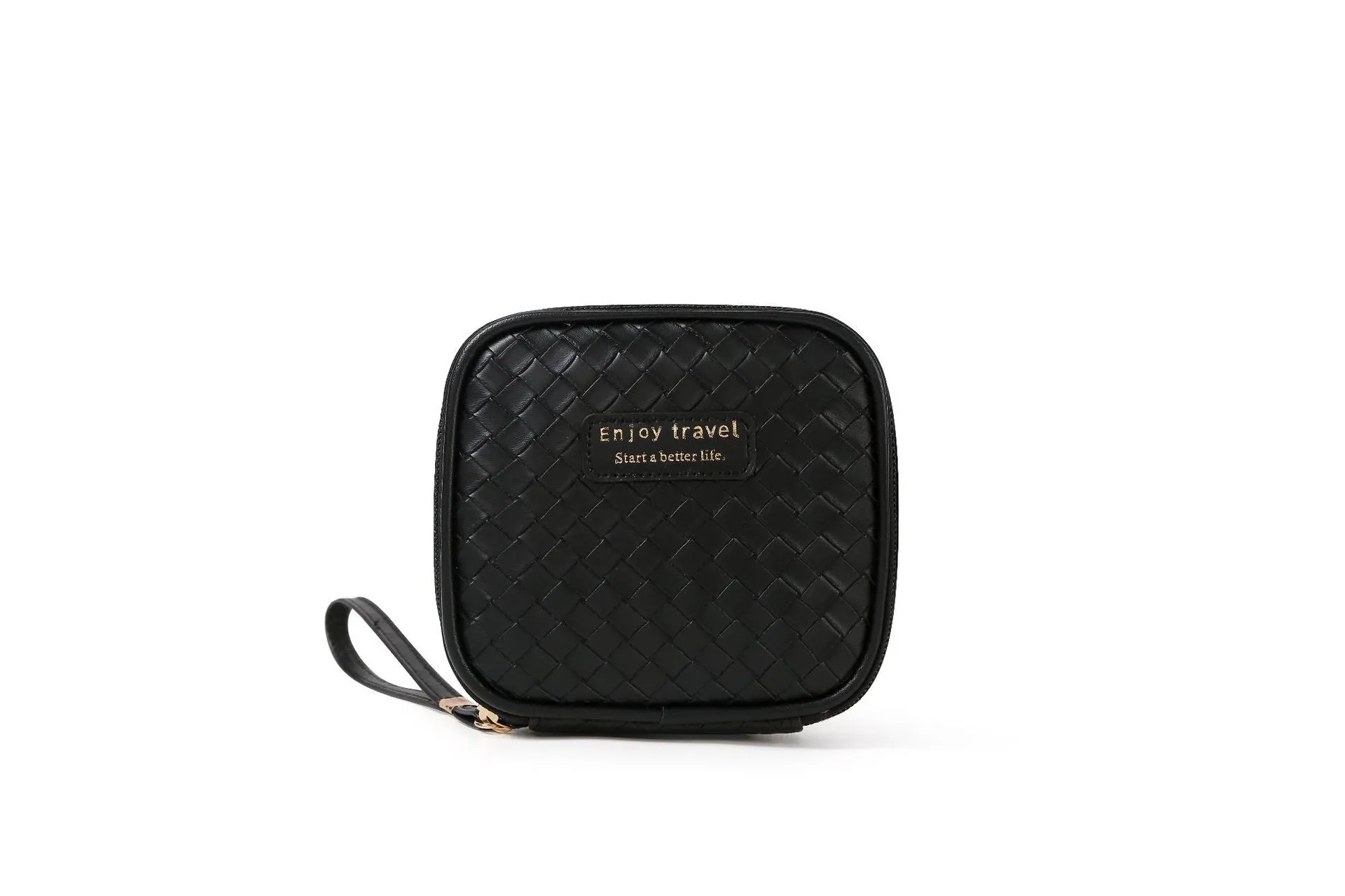 Woven Pattern Large Capacity Portable Storage Double Zipper Cosmetic Bags