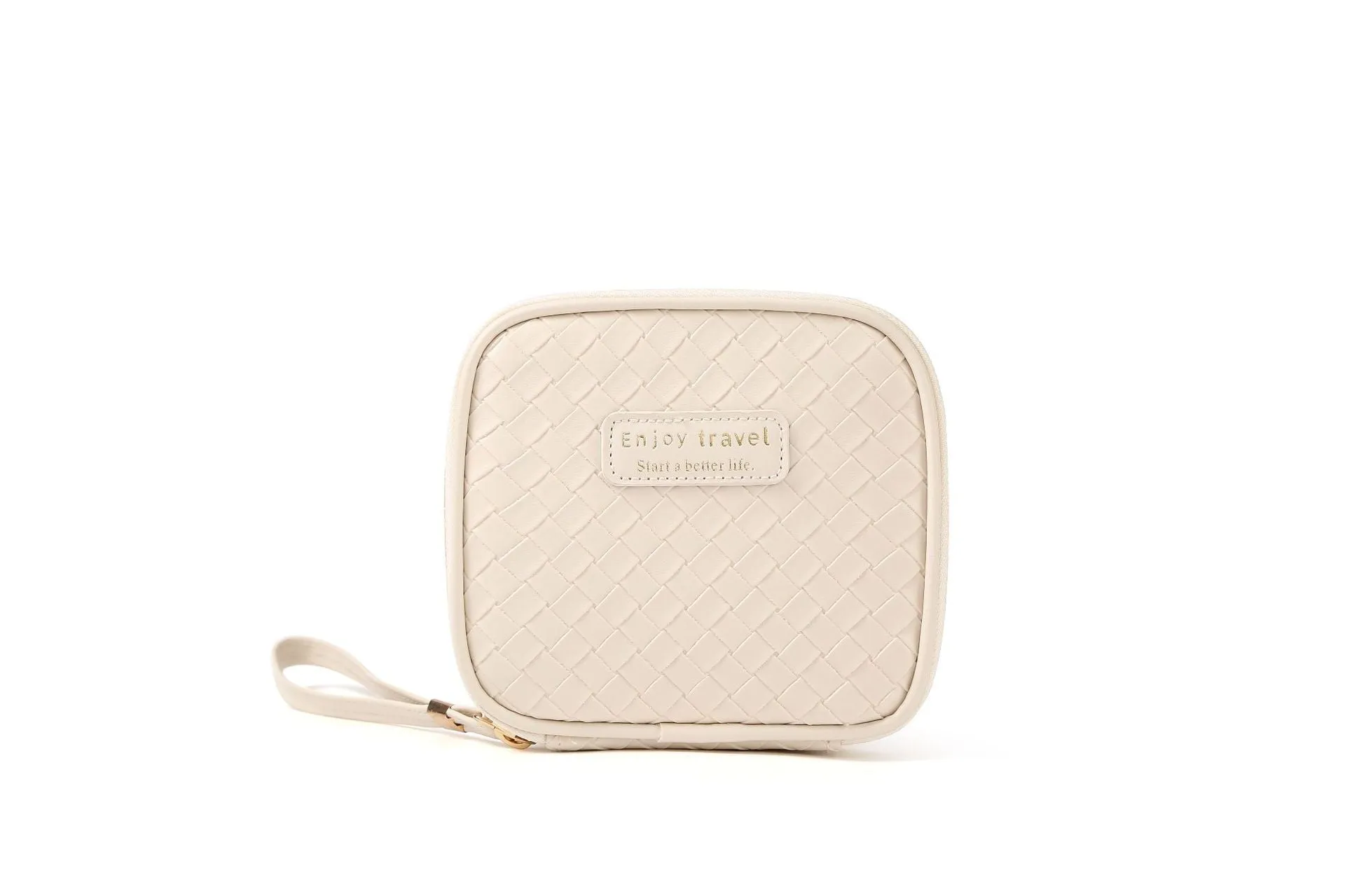Woven Pattern Large Capacity Portable Storage Double Zipper Cosmetic Bags