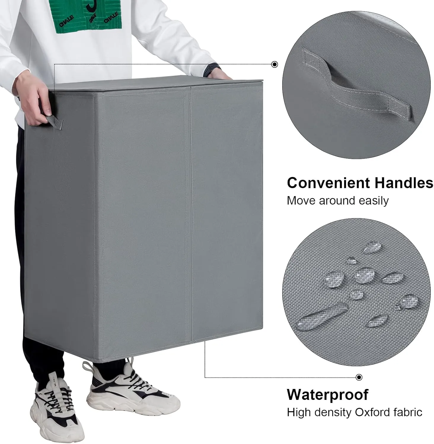 WOWLIVE 154L Double Laundry Hamper with Lid and Removable Laundry Bags, Large Dirty Clothes Hamper 2 section Collapsible Laundry Basket Dorm Room Storage for Bedroom, Bathroom, College,Grey