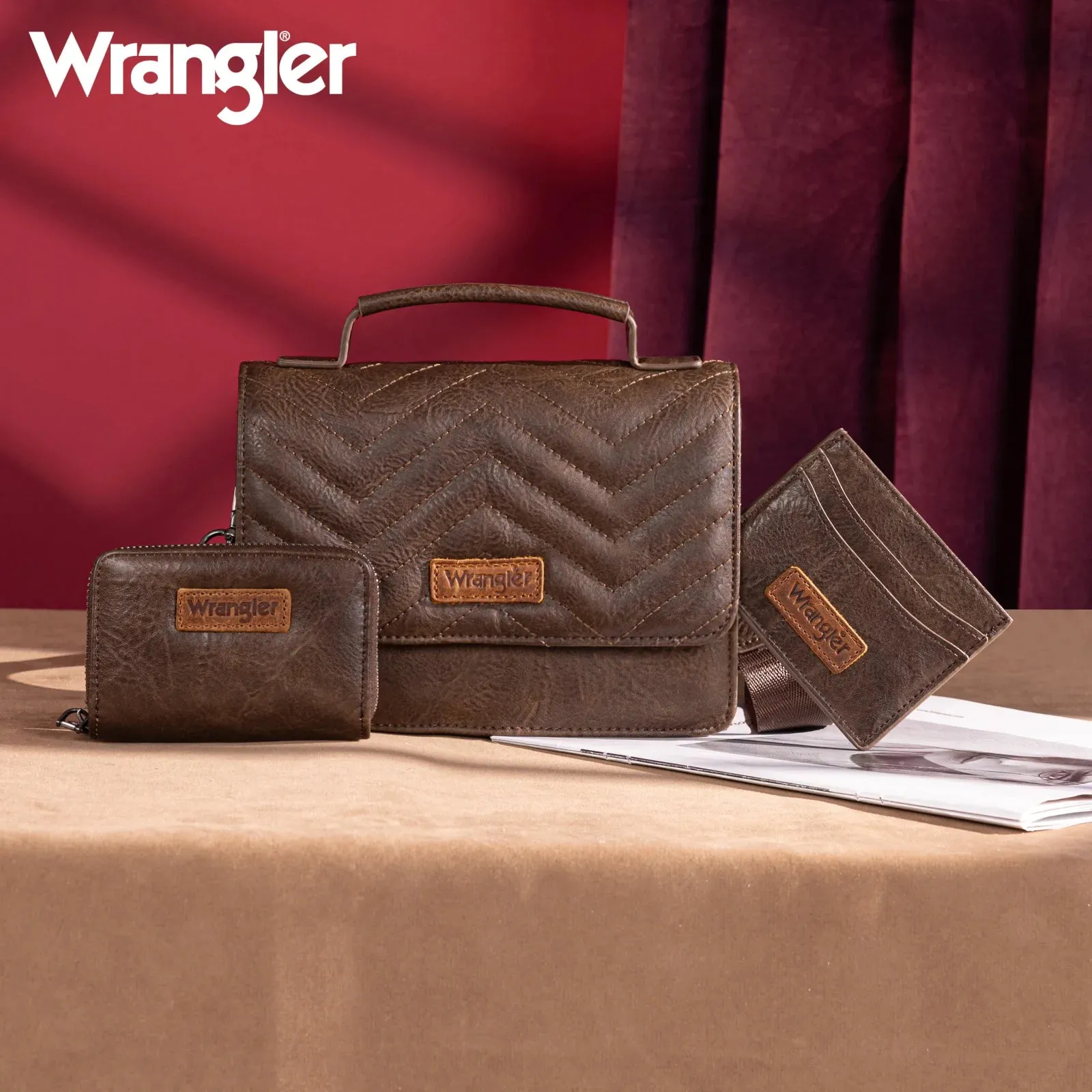 Wrangler 3PCs Set Mini Top Handle Crossbody/Wallet/Card Case Set