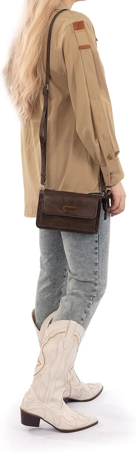 Wrangler RFID Crossbody Wallet Purse Vegan Leather Small Purses for Women with Phone Pocket and Adjustable Strap