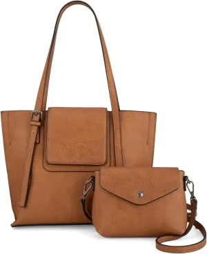 Wrangler Tote Handbags for Women Vegan Leather Shoulder Tote Purse with Small Crossbody Bag