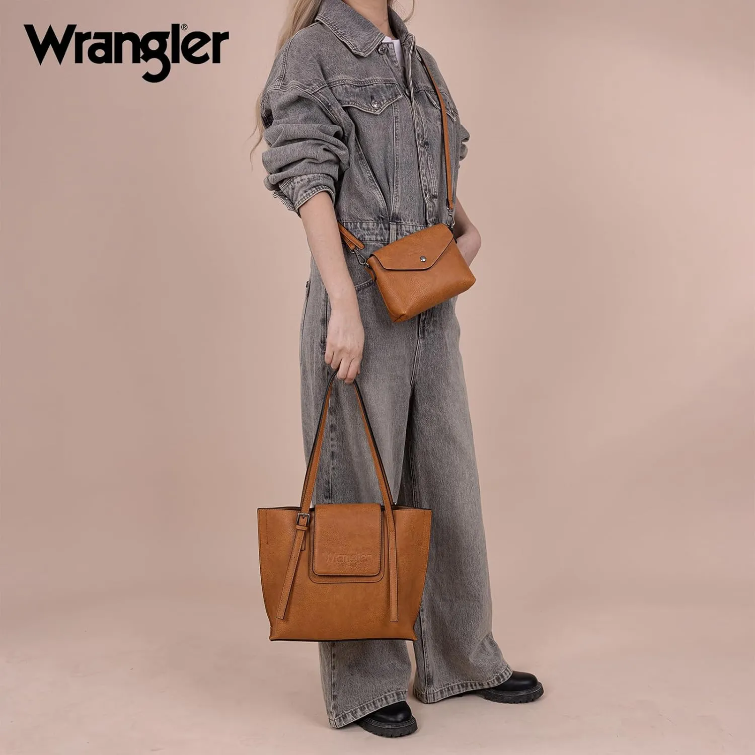 Wrangler Tote Handbags for Women Vegan Leather Shoulder Tote Purse with Small Crossbody Bag