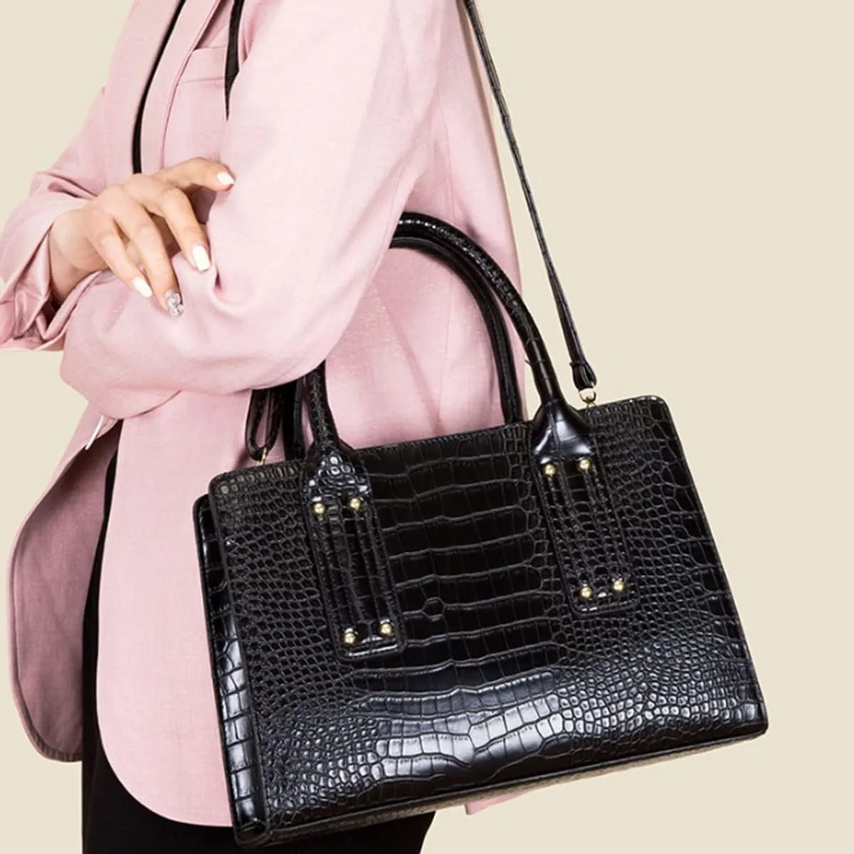 XXGJOALD-Womens 3 Pcs Handbag Set Clutch Crocodile Pattern Purse Fashion Leather Top Handle Tote Satchel Crossbody Bag Wallet