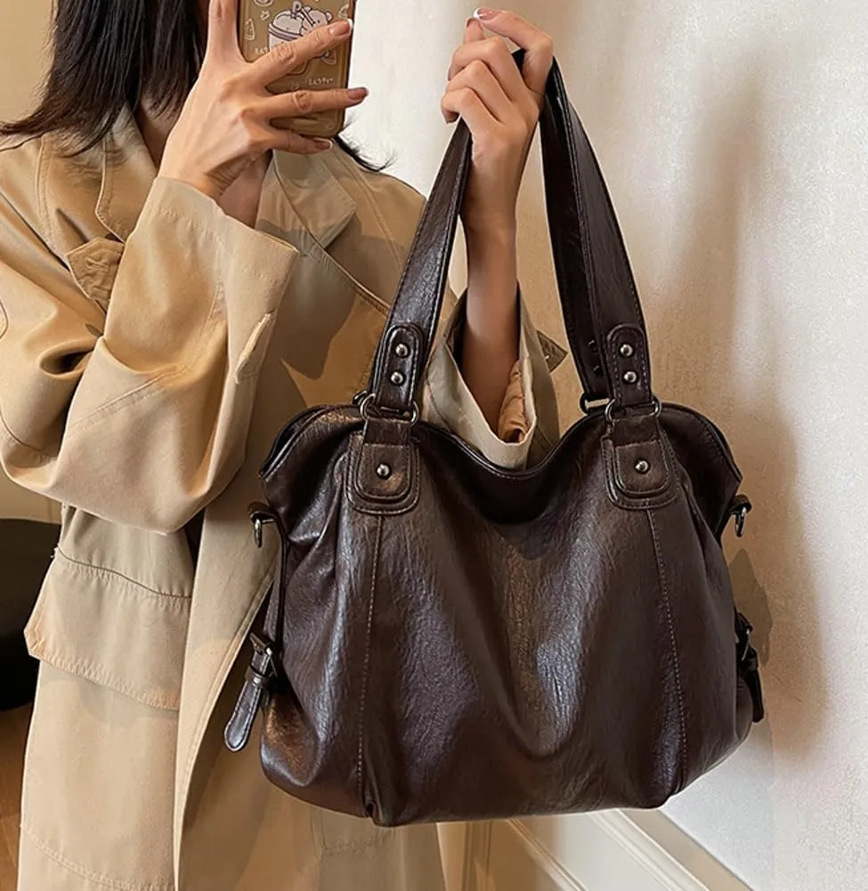 Y2k Leather Tote Bag Shoulder Crossbody Bags Satchel Purses for Women Large Capacity Hobo Vintage Purse Tote Bag