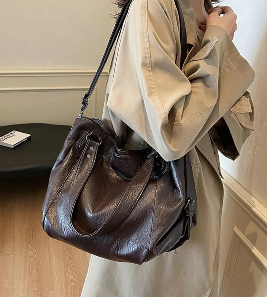 Y2k Leather Tote Bag Shoulder Crossbody Bags Satchel Purses for Women Large Capacity Hobo Vintage Purse Tote Bag