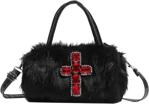 Y2K Retro Crossbody Bag Faux Fur Purse Goth Style Fluffy Handbag Punk Women Bag Soft Plush Fur Bag Fur Large Tote Handbag