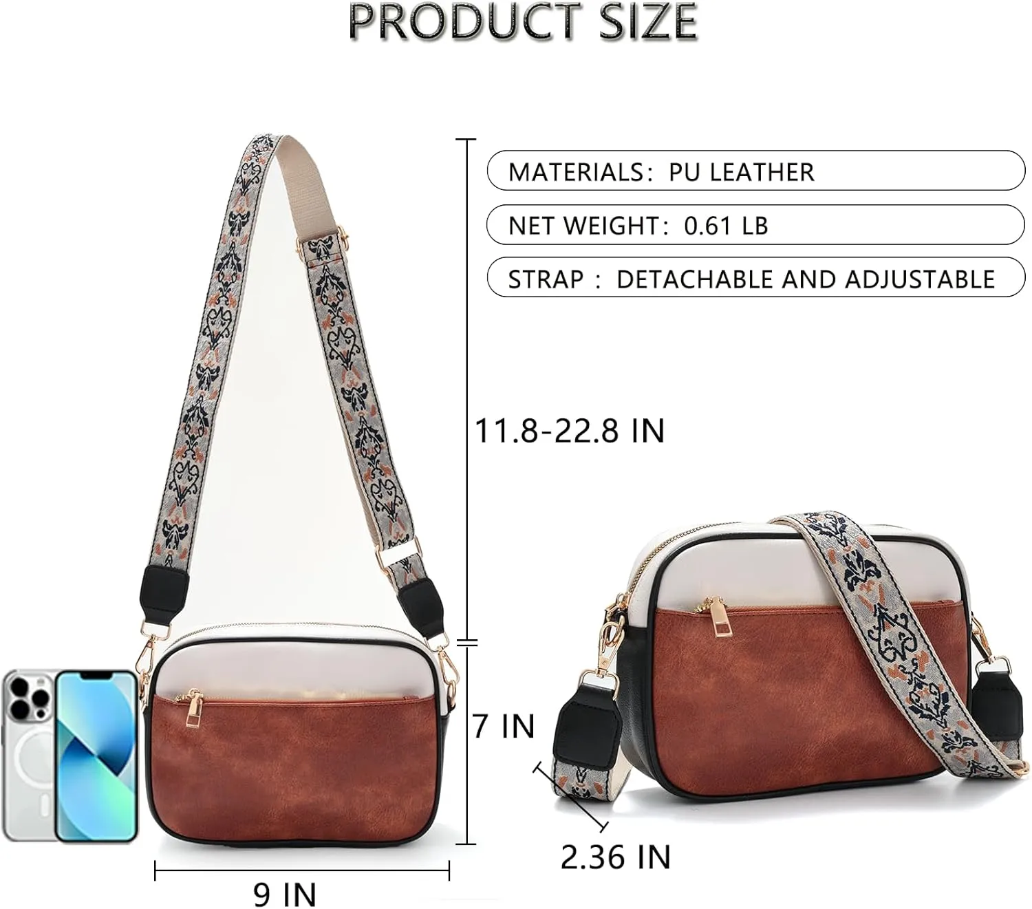 YDSIII Small Crossbody Bags for Women, Trendy Vegan Leather Cross Body Bags for Womens with Adjustable Wide Guitar Strap