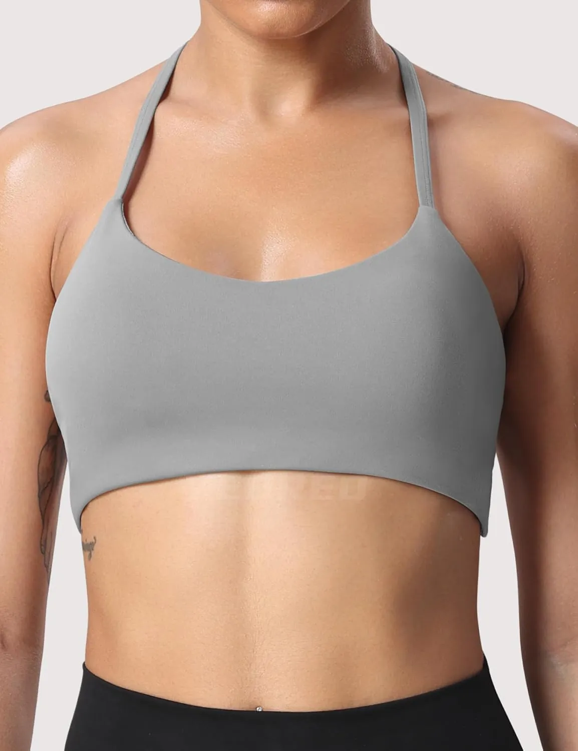 YEOREO Women's Sports Bra Halter Workout Sports Bra Strappy Criss Cross Back Bra Removable Padded Yoga Crop Top