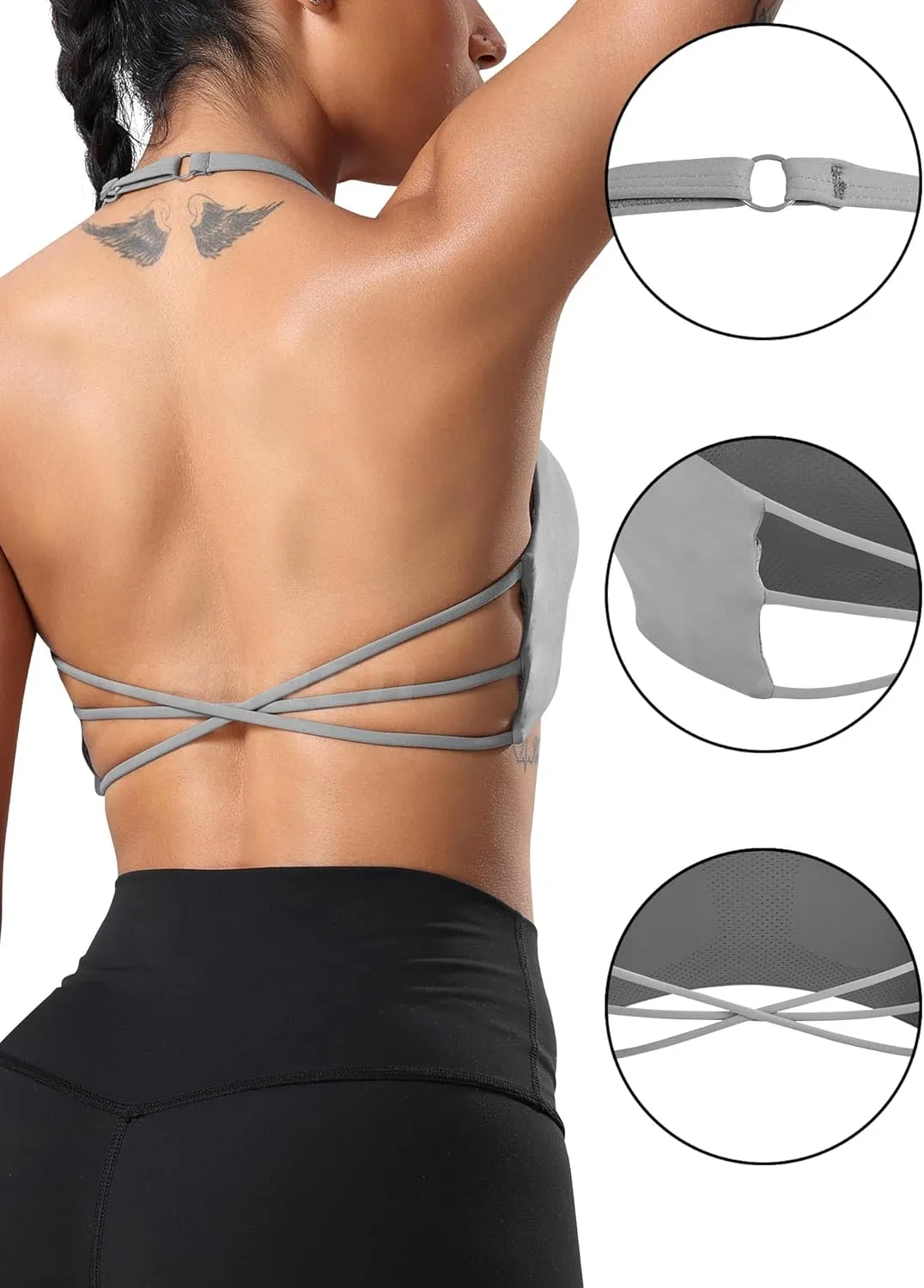 YEOREO Women's Sports Bra Halter Workout Sports Bra Strappy Criss Cross Back Bra Removable Padded Yoga Crop Top