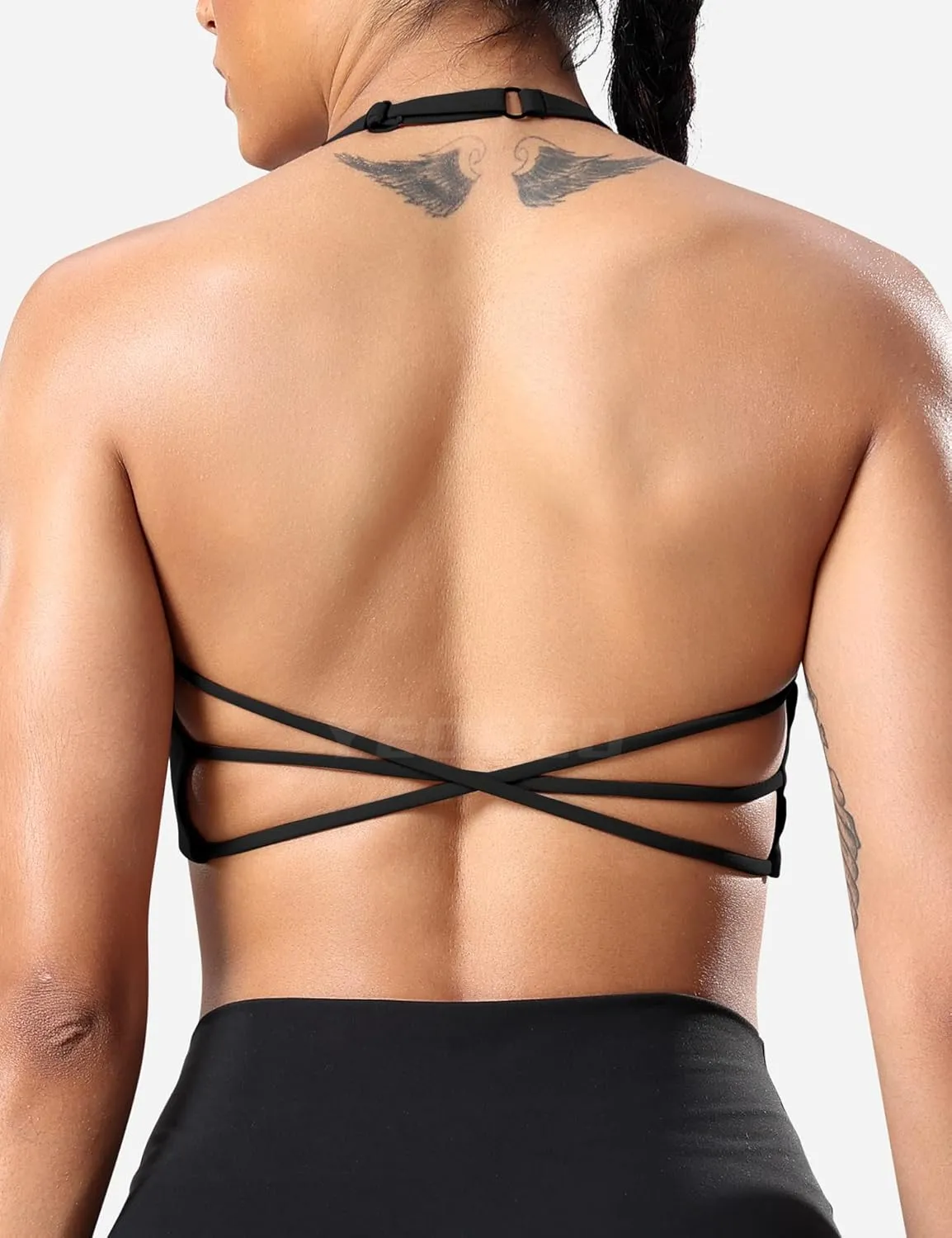 YEOREO Women's Sports Bra Halter Workout Sports Bra Strappy Criss Cross Back Bra Removable Padded Yoga Crop Top