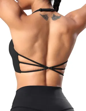 YEOREO Women's Sports Bra Halter Workout Sports Bra Strappy Criss Cross Back Bra Removable Padded Yoga Crop Top