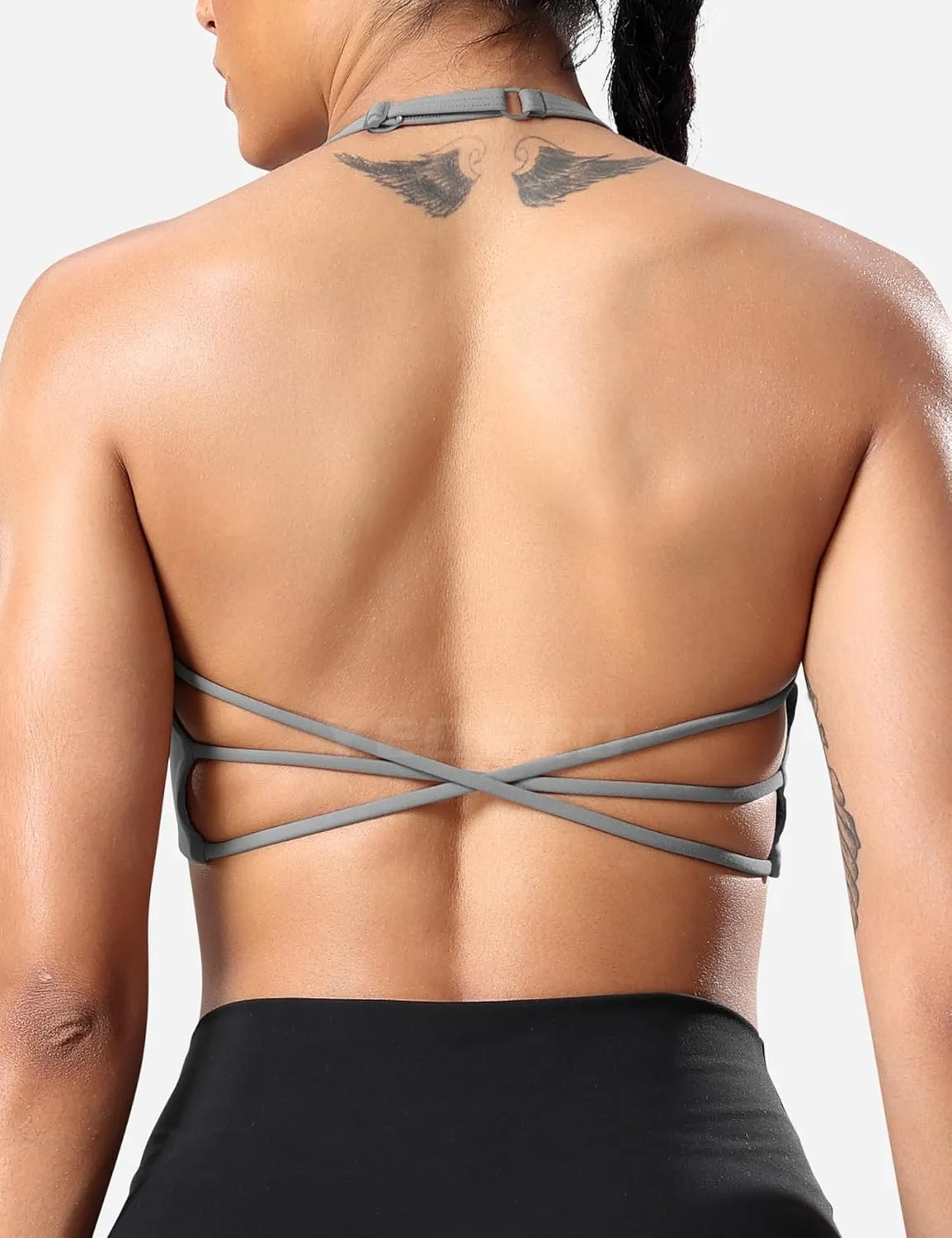 YEOREO Women's Sports Bra Halter Workout Sports Bra Strappy Criss Cross Back Bra Removable Padded Yoga Crop Top