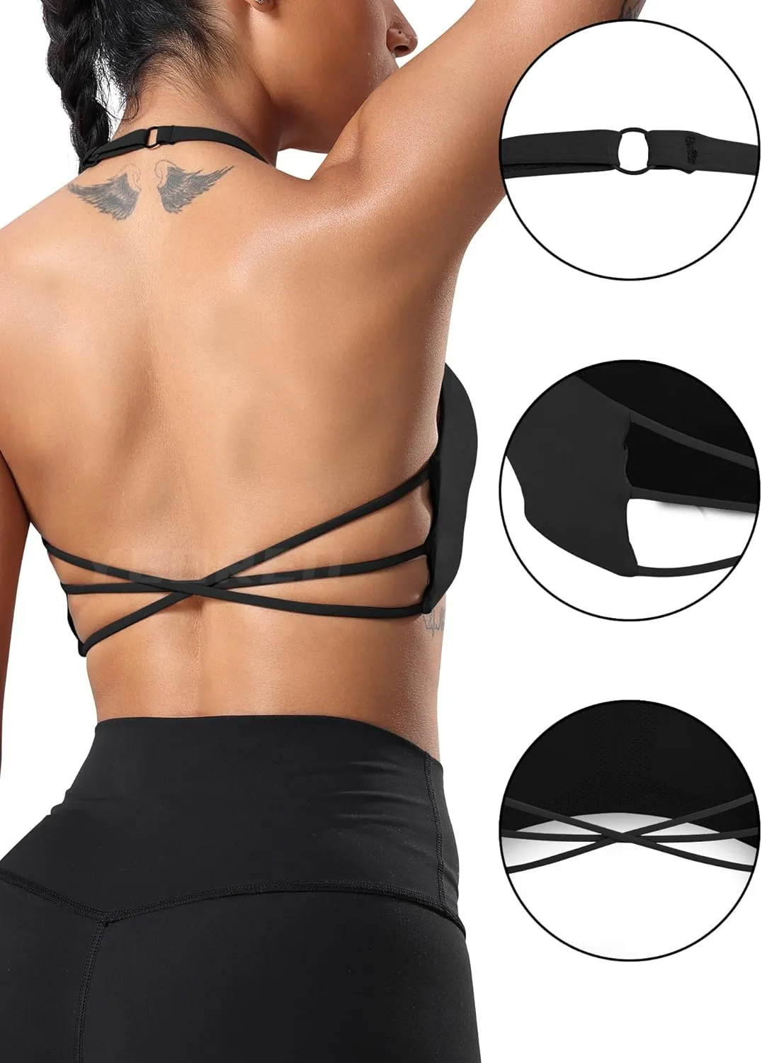 YEOREO Women's Sports Bra Halter Workout Sports Bra Strappy Criss Cross Back Bra Removable Padded Yoga Crop Top
