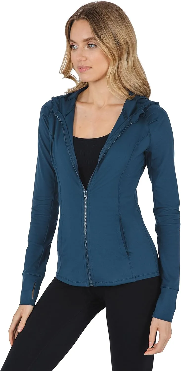 Yogalicious Full-Zip Lightweight Hooded Running Workout Yoga Lux Jacket with Pockets
