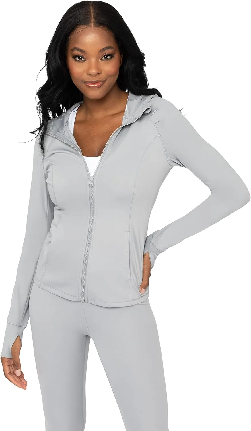 Yogalicious Full-Zip Lightweight Hooded Running Workout Yoga Lux Jacket with Pockets