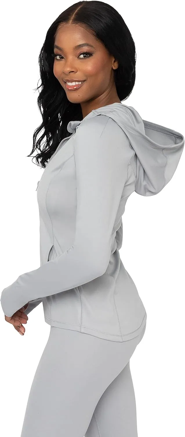 Yogalicious Full-Zip Lightweight Hooded Running Workout Yoga Lux Jacket with Pockets