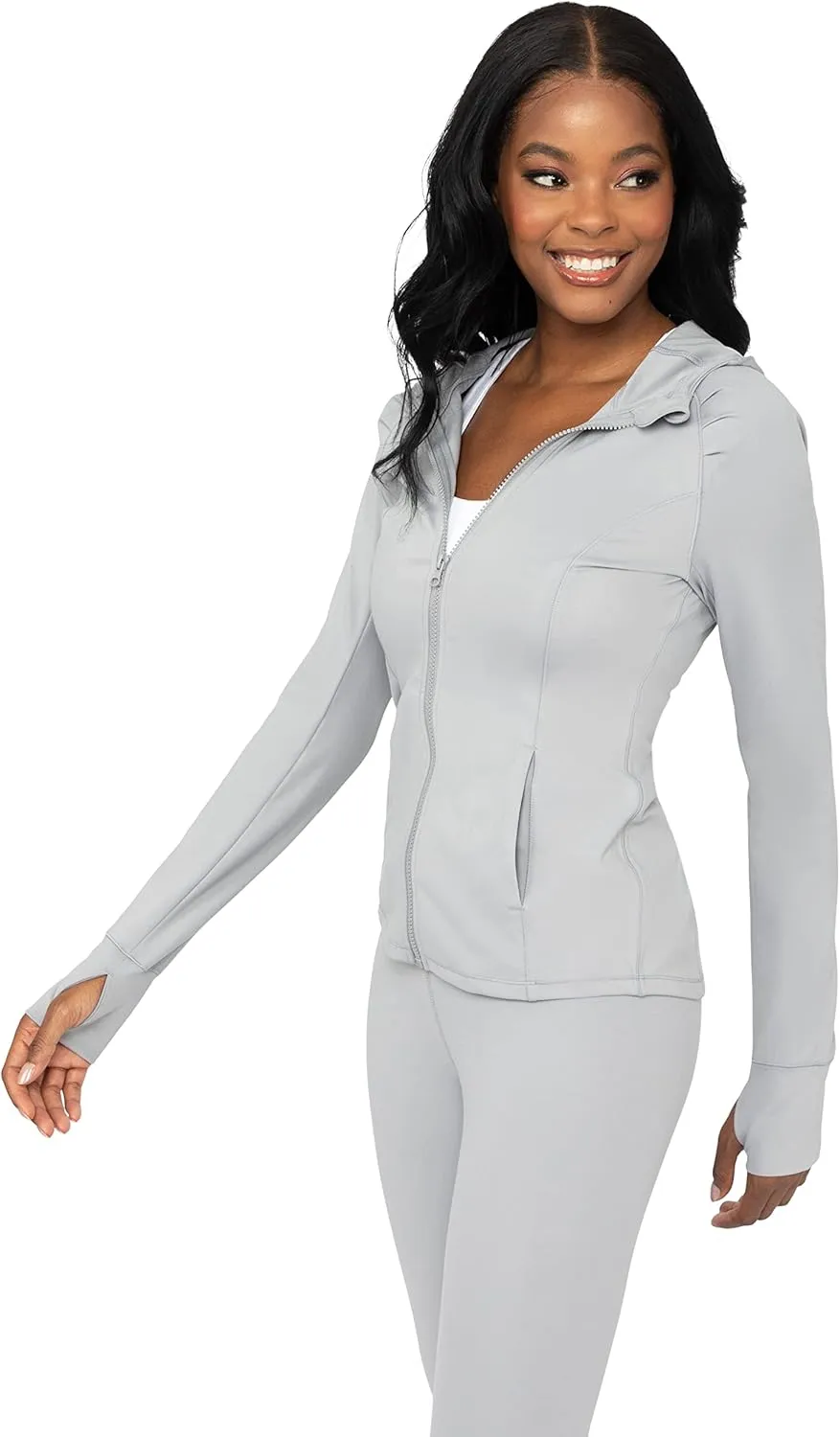 Yogalicious Full-Zip Lightweight Hooded Running Workout Yoga Lux Jacket with Pockets