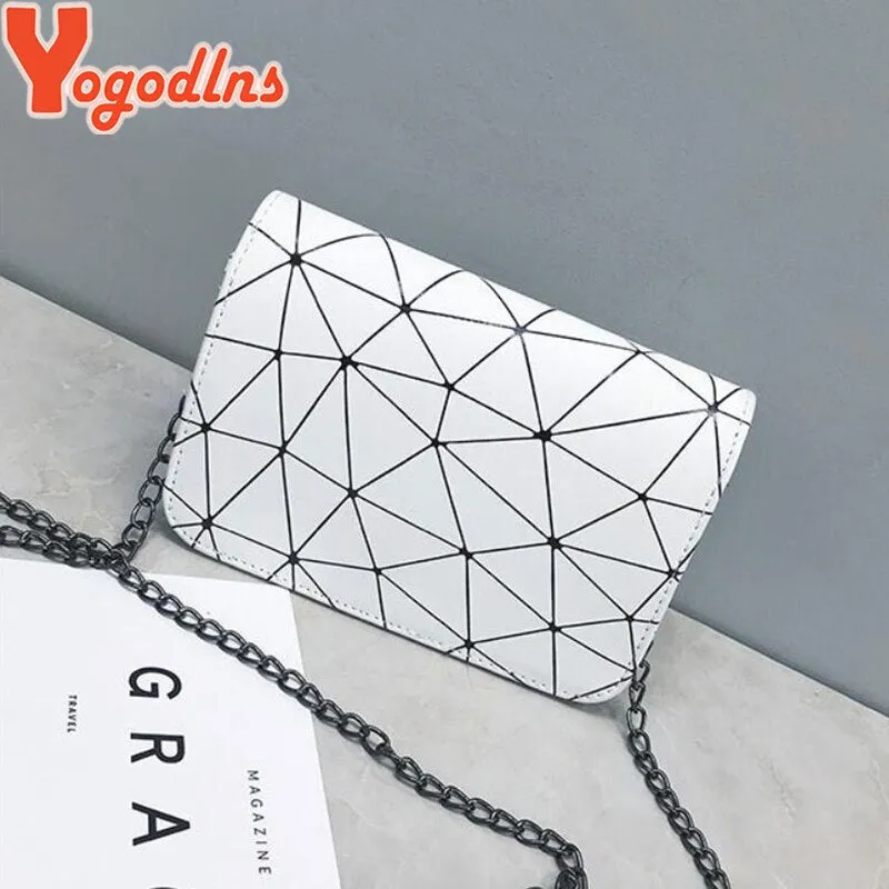 Yogodlns New Fashion Diamond Chain Black Purse Women Shoulder Bag Plaid Lady Mini Crossbody Bag PU Leather Lock Flap Handbag