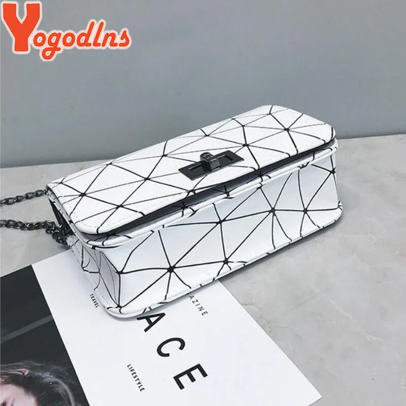 Yogodlns New Fashion Diamond Chain Black Purse Women Shoulder Bag Plaid Lady Mini Crossbody Bag PU Leather Lock Flap Handbag