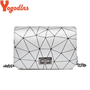 Yogodlns New Fashion Diamond Chain Black Purse Women Shoulder Bag Plaid Lady Mini Crossbody Bag PU Leather Lock Flap Handbag