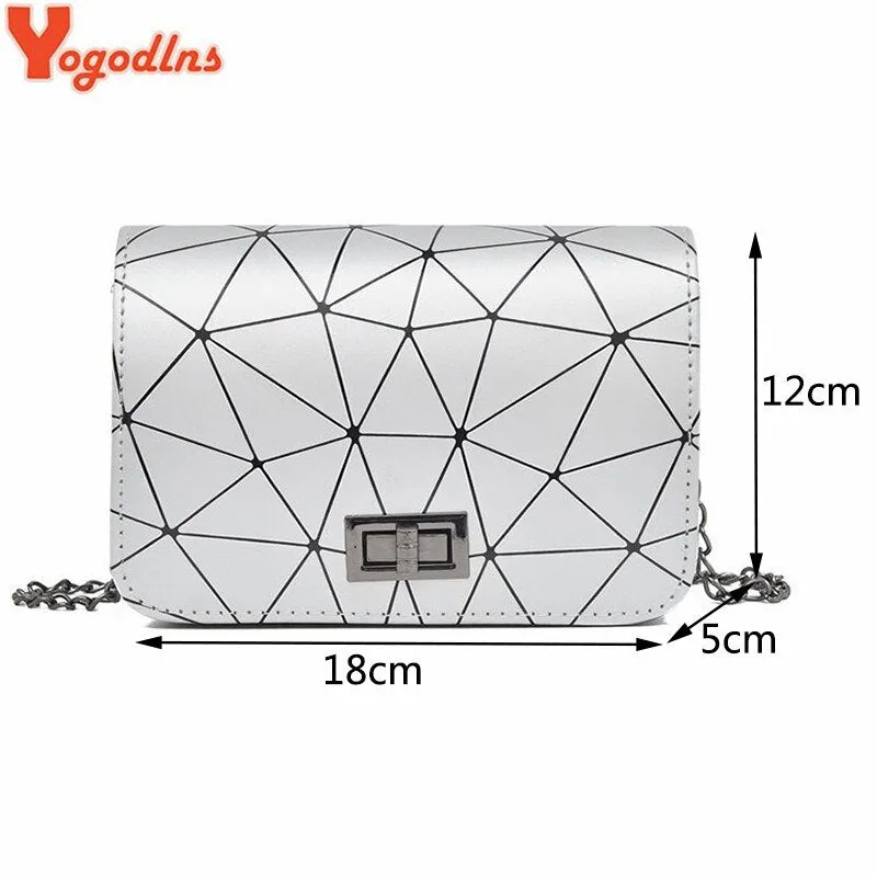 Yogodlns New Fashion Diamond Chain Black Purse Women Shoulder Bag Plaid Lady Mini Crossbody Bag PU Leather Lock Flap Handbag