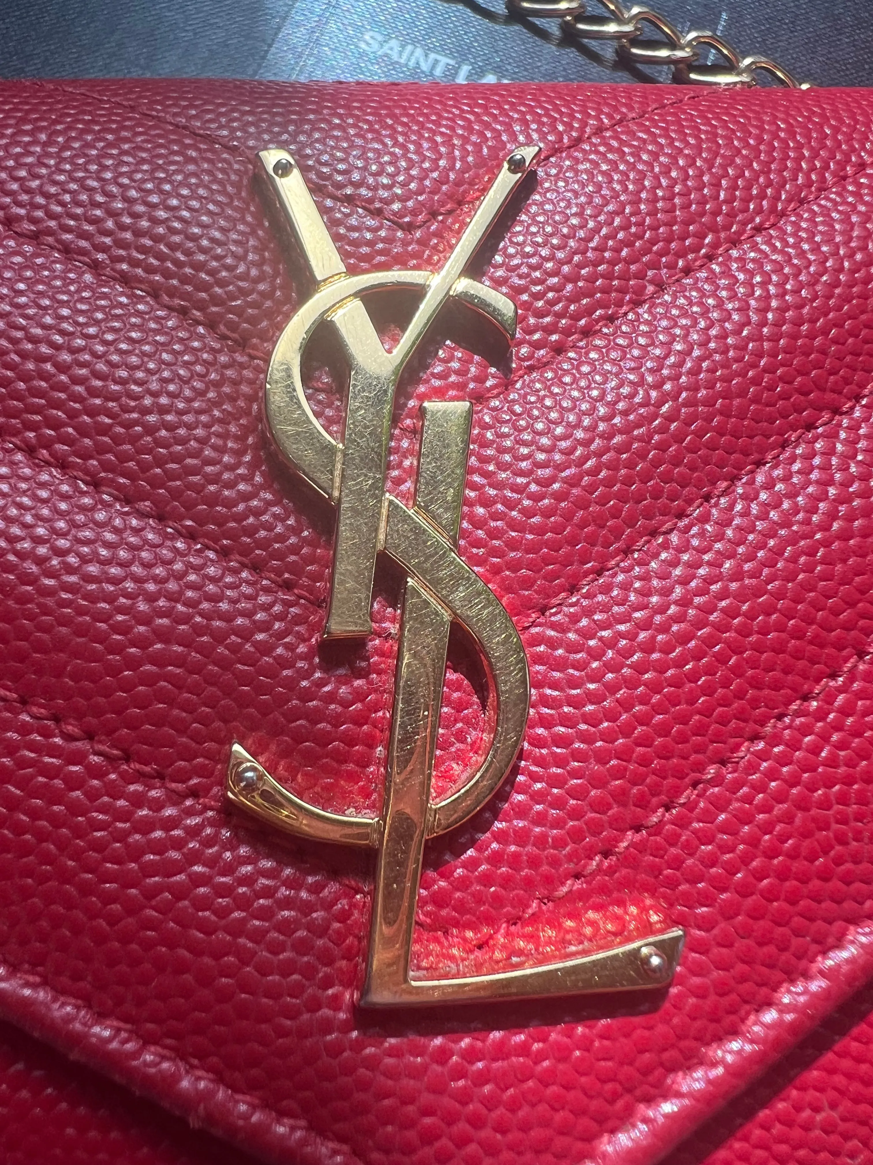Yves Saint Laurent Cassandre envelope wallet on chain red