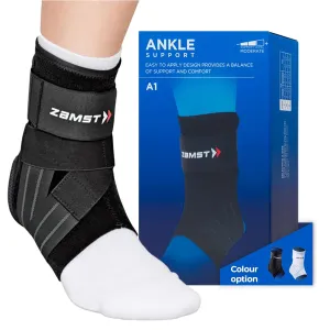 Zamst A1 Black Ankle Brace for Sports - Breathable Sports Ankle Support for Men and Women with Adjustable Three Way Straps for Moderate Lateral Ankle Sprain - Right, Medium
