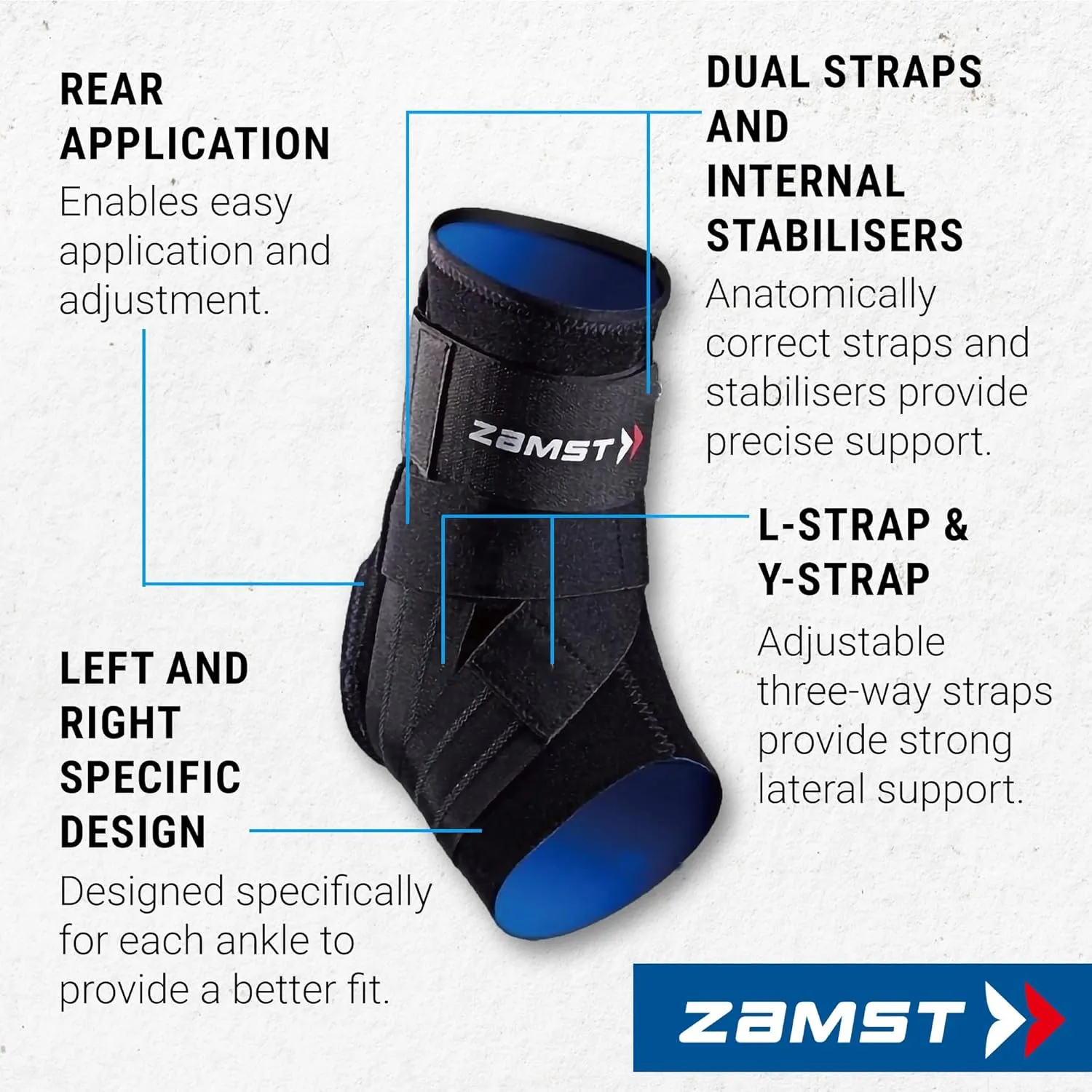 Zamst A1 Black Ankle Brace for Sports - Breathable Sports Ankle Support for Men and Women with Adjustable Three Way Straps for Moderate Lateral Ankle Sprain - Right, Medium