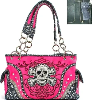 Zzfab Embroidered Concealed Carry Rhinestone Studded Skull Purse in 6 colors